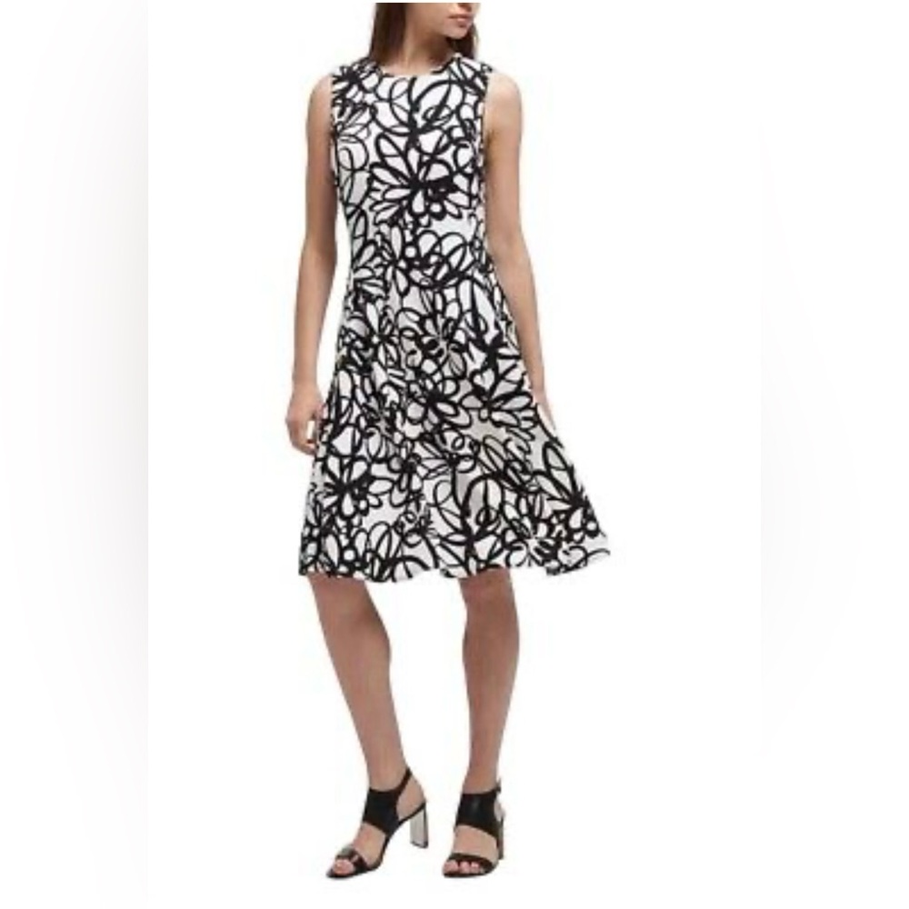 DKNY dress size 6 fun black & white patterned sleeveless dress PERFECT 🖤🤍